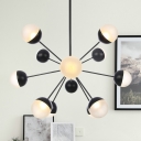 Frosted Glass Spherical Pendant Chandelier Contemporary 12 Heads Hanging Ceiling Light in Black