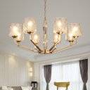 Gold Radial Chandelier Light Modern 8 Heads Metal Ceiling Suspension Lamp with Lattice Glass Shade