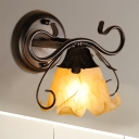 Flower Vanity Sconce Light Lodge Stylish Yellow Glass 1/2/3-Light Bathroom Wall Mounted Light in Black Finish