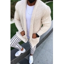 Street Style Plain Long Sleeve Open Front Tunic Knitted Cardigan with Dual Pocket