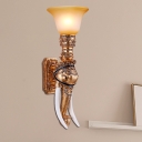 Amber Glass Bell Wall Sconce Fixture Lodge Style 1 Light Bedroom Wall Mounted Lamp with Golden Elephant Design