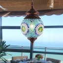 Vintage Sphere Hanging Pendant 1 Head Blue Glass Suspended Lighting Fixture for Restaurant