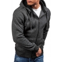 Men's Simple Long Sleeves Zip Up Whole Colored Fleece Hoodie