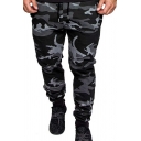 Simple Camouflage Printed Drawstring Waist Solid Pencil Pants Leisure Trousers