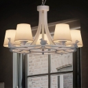 Fabric Cone Chandelier Lamp Rustic 5 Heads Living Room Pendant Light Fixture in White