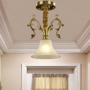 1 Bulb Bowl/Dome/Trapezoid Hanging Pendant Light Colonial Brass Frosted Glass Ceiling Suspension Lamp for Porch