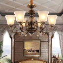 Bell Living Room Ceiling Chandelier Traditional Frosted White Glass 6 Heads Black and Gold Pendant Light Fixture