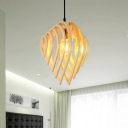 Laser Cut Pendant Light Asian Wood 1 Head Ceiling Suspension Lamp in Beige for Bedroom