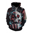 Terrible Skull and Finger 3D Printed Long Sleeves Relaxed Fit Black Hoodie