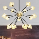 Contemporary Diamond Hanging Chandelier Amber Glass 18 Bulbs Living Room Ceiling Suspension Lamp