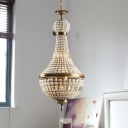 Minimalism Beaded Chandelier Light 6 Lights Crystal Ceiling Lamp in Brass for Bedroom