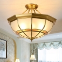 Metal Brass Semi Mount Lighting Bowl 6 Heads Retro Ceiling Light Fixture for Bedroom