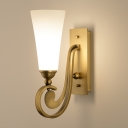Opal Glass Tapered Wall Lamp Modern Stylish 1 Light Bedroom Wall Sconce Light in Gold