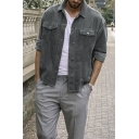 Street Style Plain Long Sleeve Button Placket Chest Pocket Corduroy Jacket for Men