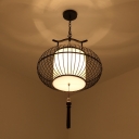 Fabric Black/Gold Hanging Light Lantern 1 Light Traditionalism Down Lighting Pendant for Restaurant, 12