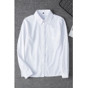 Basic Plain Long Sleeve Lapel Collar Button Down Pocket Patched Relaxed Shirt for Women