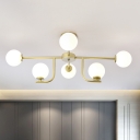 6 Bulbs Bubble Semi Flush Light Contemporary Opal Glass Ceiling Mounted Fixture in Gold