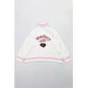 Sweet Style STRAWBERRY MILK Embroidery Pattern Turtleneck Contrast Striped Loose Sweater