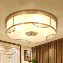 Traditional Drum Ceiling Mount Light Fixture 3/4/6 Bulbs Milk Glass Flush Mount Chandelier in Brass for Bedroom, 14