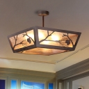 Metal Tapered Semi Flush Traditionary 4 Bulbs Close to Ceiling Lamp in Rust for Restaurant