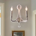 2 Lights Wall Mounted Lamp Minimalist Candelabra Metal Sconce Light in Aged Silver with Crystal Accent
