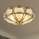 3/4/6 Lights Curved Frosted Glass Panel Flush Ceiling Light Classic Brass Dome Bedroom Flush Mount Lamp