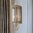 Metallic Craved Outdoor Wall Lantern Traditional 3 Bulbs Gold Finish Sconce Light