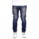 Mens Fashionable Plain Straight Fit Jogger Denim Pants Casual Ripped Jeans