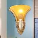 Gold Finish Floral Wall Sconce Light Traditional Style Yellow Glass 1 Light Bedroom Wall Lamp