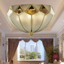 Bowl Seeded Glass Ceiling Mounted Fixture Traditional 4 Bulbs Living Room Flush Mount Ceiling Lamp in Brass