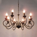 Metal Black Hanging Chandelier Scrolled Arm 8 Heads Tradition Ceiling Pendant Light