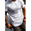Active Short Sleeve Round Neck Arc Hemline Slim Fit Breathable Plain Sports T-Shirt