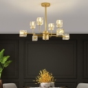 8 Bulbs Clear Crystal Hanging Chandelier Retro Gold/Black Cube Living Room Pendant Lighting Fixture