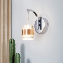 Bubble Crystal Drum Wall Mounted Lamp Minimalist LED Bedroom Sconce Light Fixture in Gold