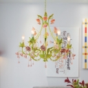 Clear Crystal Green Pendant Chandelier Candlestick 6/8 Lights Countryside Ceiling Hang Fixture for Living Room