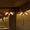 5 Lights Hanging Chandelier Vintage Exposed Bulb Metal Pendant Light Kit in Rust for Dining Room