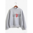 Hot Popular Loser Lover Printed Long Sleeve Mock Neck Pullover Sweatshirt