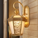 Traditional Cage Sconce Light Fixture 1-Bulb Metal Wall Lamp in Brass for Foyer, 6