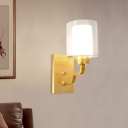 Cylinder Double Glass Wall Sconce Fixture Modern Stylish 1 Light Bedroom Wall Lighting in Brass
