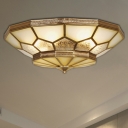 Faceted Living Room Flushmount Light Traditional Frosted Glass 3/4/6 Lights Brass Ceiling Lighting, 14