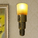 Resin Golden Sconce Lamp Cylinder 1 Light Vintage Style Wall Mounted Lamp with Amber Glass Shade