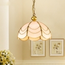 White Glass Scalloped Chandelier Light Fixture Colonialist 3 Lights Dining Room Ceiling Pendant