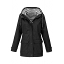 Trendy Girls' Long Sleeve Hooded Zip Button Front Drawstring Flap Pockets Stripe Liner Relaxed Trench Coat