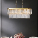 Clear Crystal Rod Oval Hanging Ceiling Light 4 Heads Dining Room Pendant Chandelier