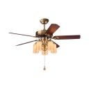 Cylinder Metal Ceiling Fan Light Traditionalist 5 Bulbs Living Room Semi Flush Mount Lighting in Brass