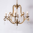 Traditional Candelabra Hanging Pendant 6 Heads Clear K9 Crystal Chandelier Lighting Fixture in Gold