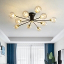 Globe Chandelier Lamp Contemporary Amber Glass 10 Bulbs Living Room Hanging Pendant Light