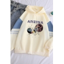 Funny ARIZONA Letter Airship Pattern Colorblock Long Sleeve Baggy Graphic Hoodie