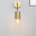 Minimal Tube Clear Glass Wall Sconce Light Single Light Brass Wall Mount Lamp Kit