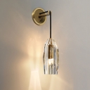 Faceted Sconce Light Minimalist Clear Crystal Single Light Brass Wall Mounted Lamp